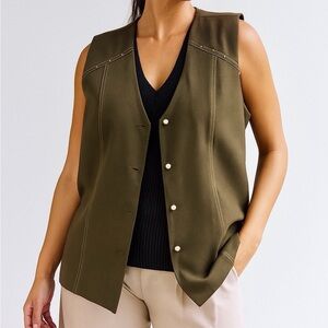 ⭐️ Vintage 1990’s Hiroko Oversized Olive Green Lined Vest With Pockets - PTP 21